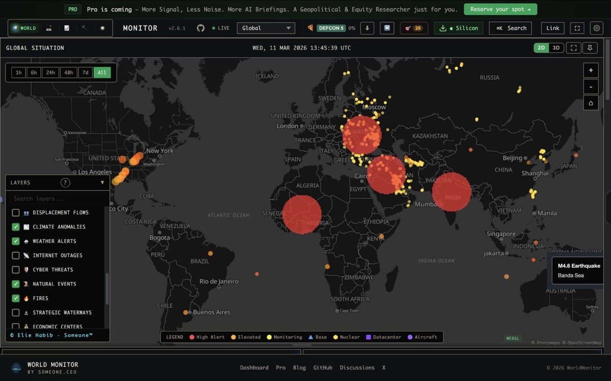 Earthquake, Fire, Flood: Real-Time Natural Disaster Monitoring with World Monitor